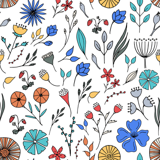 Doodle flowers seamless pattern.  - Vektori, kuva