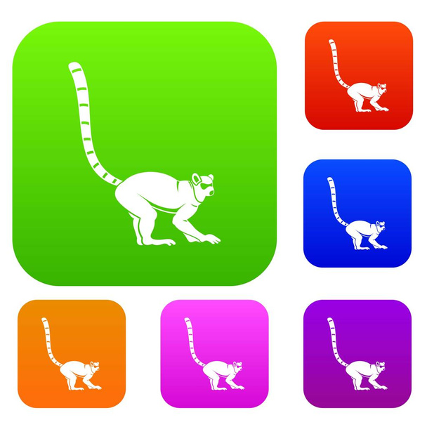 Lemur monkey set color collection - Вектор,изображение
