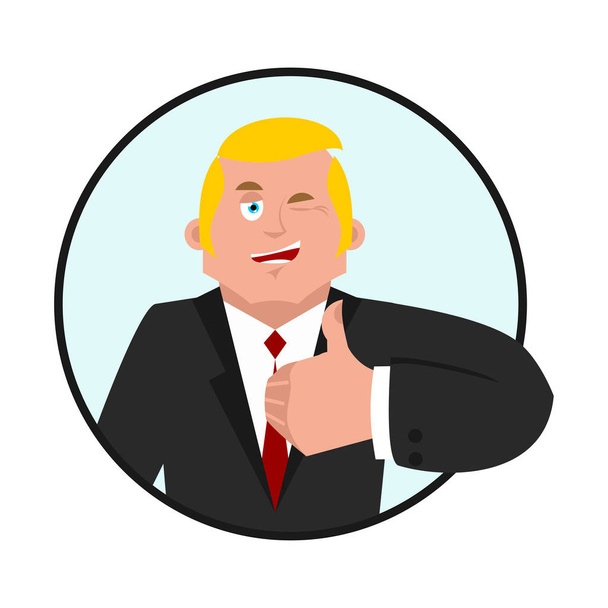 Businessman thumbs up. Boss winks emoji. business men cheerful.  - Vector, Image