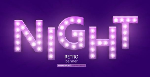 Retro sign with lamp. Night banner. - Vector, Imagen