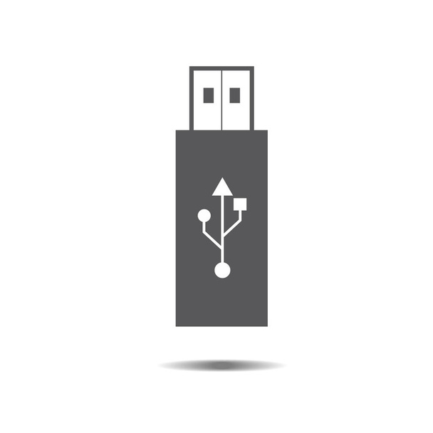 Gray usb flash drive icon with symbol, vector isolated on white background. Connectors and sockets for PC and mobile devices. - Vector, Image