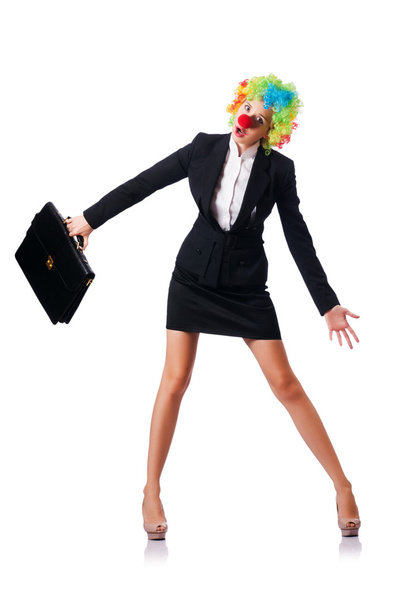 podnikatelka v klaunském kostýmu na bílém pozadí - Fotografie, Obrázek