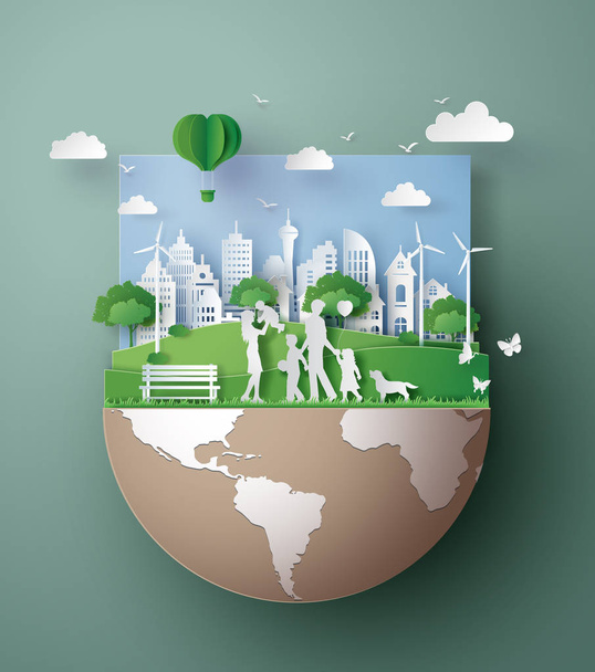  paper art concept of eco friendly , save the earth - Vector, Image