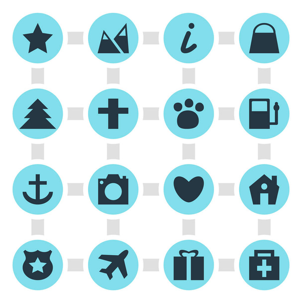Vector Illustration Of 16 Check-In Icons. Editable Pack Of Handbag, Bookmark, Heart Elements. - Vetor, Imagem