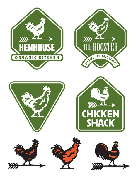 Chicken, hen or rooster logos and badges - Vector, Image