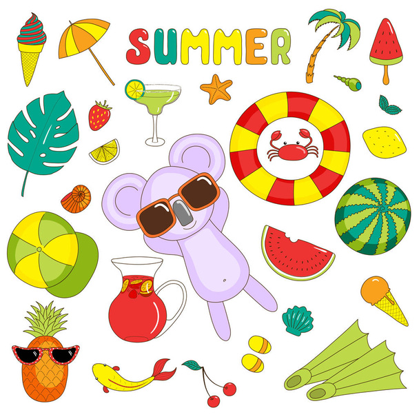 Summer stickers with koala - Vector, Image