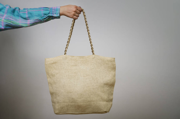 Mock-up. Handmade Eco shopping cotton bag. - Photo, Image