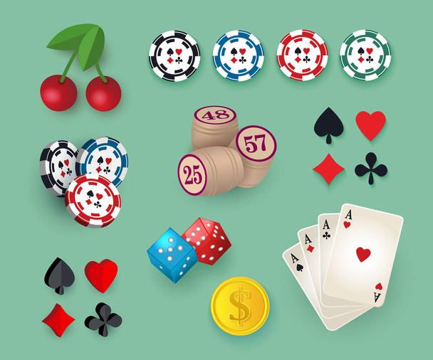 Big set, collection of casino, gambling symbols - Vector, Image