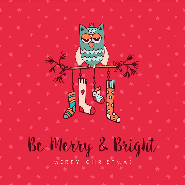 Christmas decoration socks cute owl cartoon card - Вектор, зображення