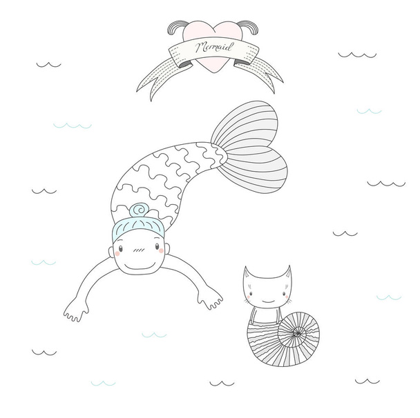 Mermaids and cats - Vector, Image