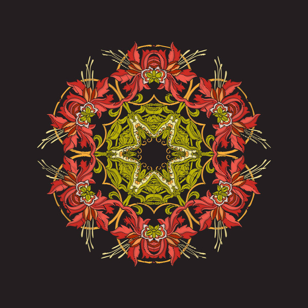 Mandala - element for embroidery. Floral ornament in vintage sty - Vecteur, image