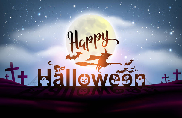 Happy Halloween night background full moon. Flyer or invitation - Vector, Image