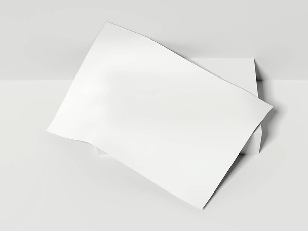 Blank white paper sheet lies. 3d rendering - Foto, Imagem