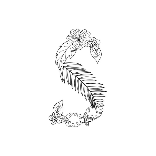 Tropical floral . Letter S - Vector, Image