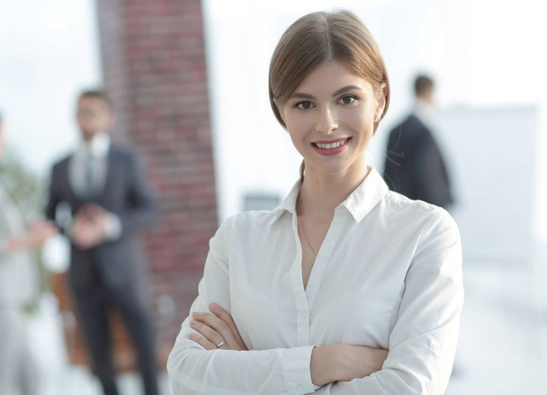 portrait of young business woman on the background of the office - Photo, image