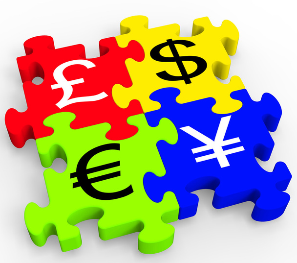 Simboli di valuta Puzzle che mostrano Forex
 - Foto, immagini