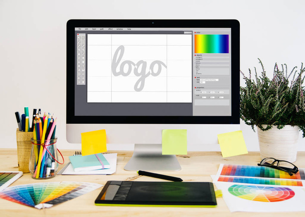 stationery desktop logo design - Фото, изображение