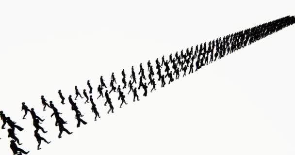 4k menigte van mensen lopen omgezet in een rij array, zakenman silhouet, leger - Video