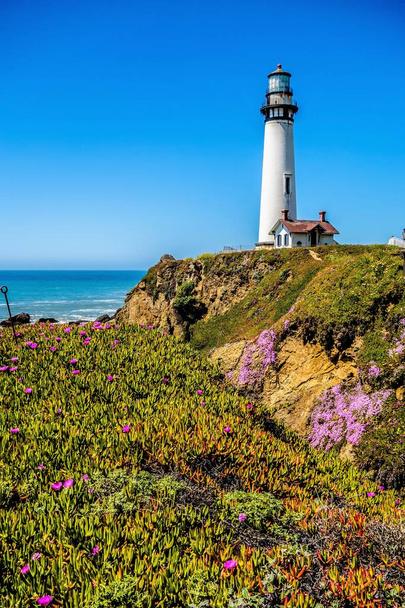 太平洋大きいことを確認してカリフォルニアの海岸線に立っている灯台  - 写真・画像
