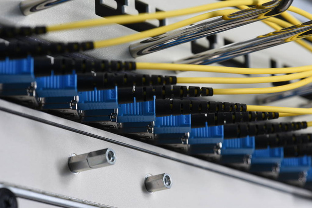 Fiber optik ağ kabloları yama halatlar ile optik satır biriminden - Fotoğraf, Görsel