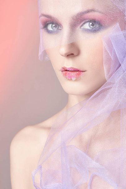 woman,veil,Valentine's Day make-up - Фото, изображение