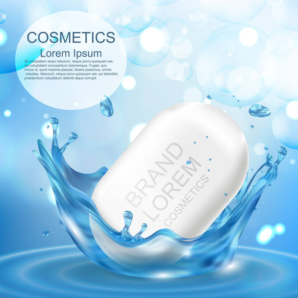 Soap. Realistic. Splash of water. Clean. Skin care. - Vector, Image