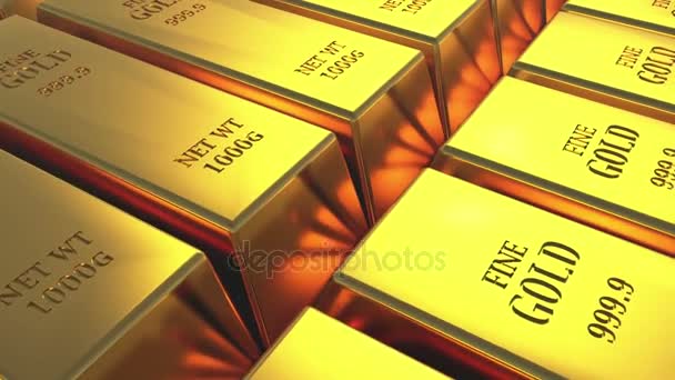 4k Gold bullion gold bars treasury wealth Ingot luxury finance goods trading. - Footage, Video