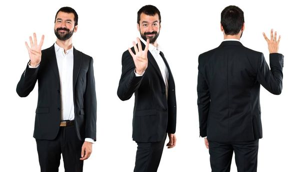 Set of Handsome businessman counting four - Photo, Image