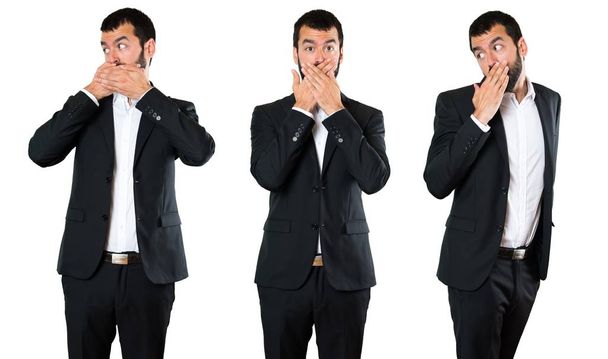 Set of Handsome businessman covering his mouth - Фото, изображение
