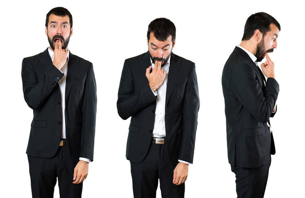Set di bell'uomo d'affari che fa il gesto del vomito
 - Foto, immagini