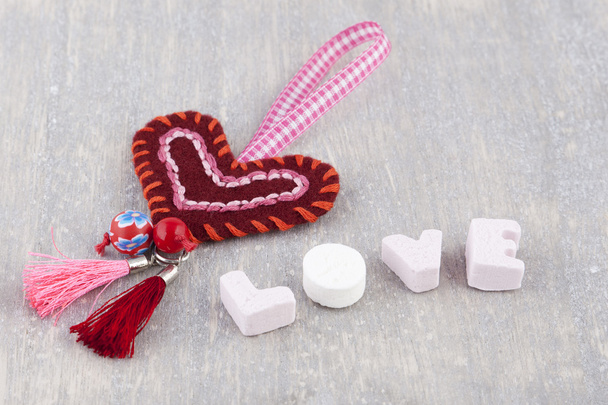 Handmade heart and love in candy letters - Photo, Image