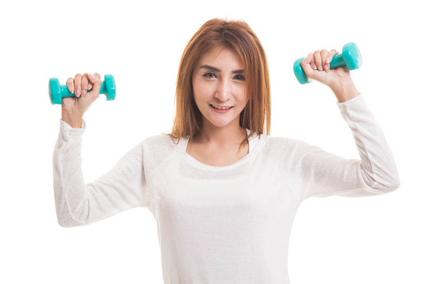 Healthy Asian woman with dumbbells. - Foto, Imagem