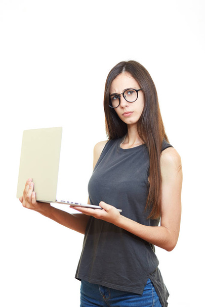 Portrait smiling young business woman in glasses isolated over w - Foto, Imagem