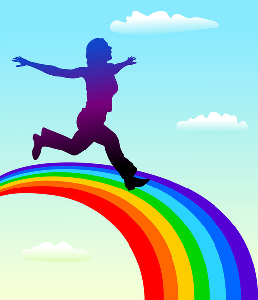 sziluettje színes rainbow futó vonzó nő. - Vektor, kép
