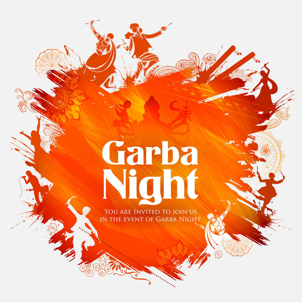 Disko Garba gece poster Navratri Dussehra festival Hindistan için Dandiya oynayan Çift - Vektör, Görsel