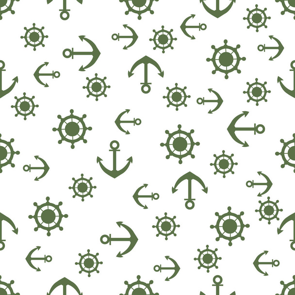 Cute seamless pattern with steering wheels and anchors. Marine t - Vettoriali, immagini