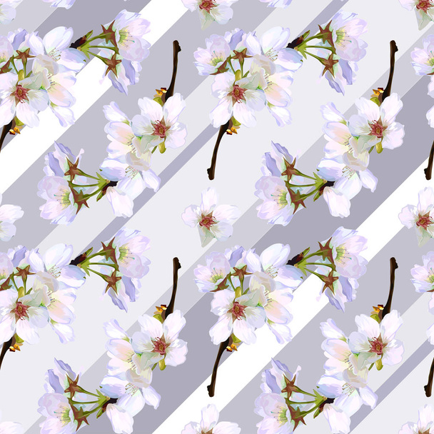 Seamless Vector Cherry Flowers Pattern - Vector, Image