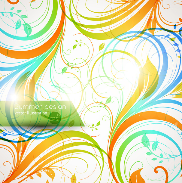 Floral summer design elements with sun shine - Vector, Image