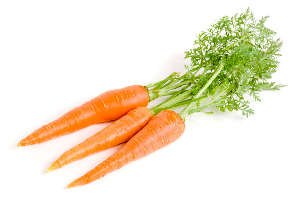 Zanahoria vegetal con hojas aisladas sobre fondo blanco - Foto, imagen