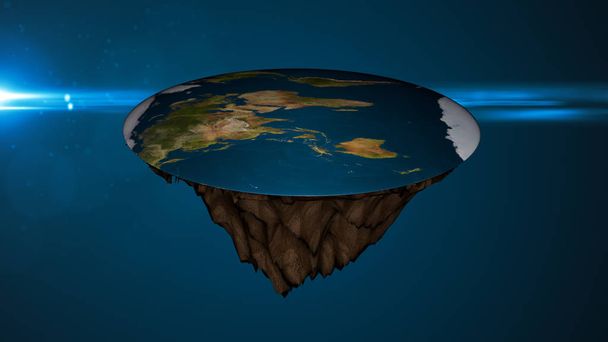 De achtergrond van de ruimte met platte aarde. Digitale afbeelding - Foto, afbeelding