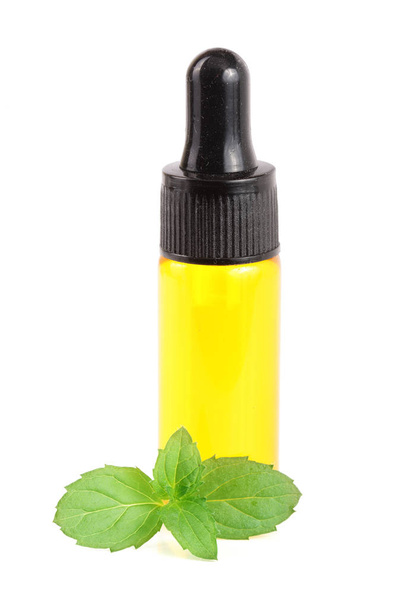 bottle of peppermint oil and fresh mint isolated on white background - Foto, immagini