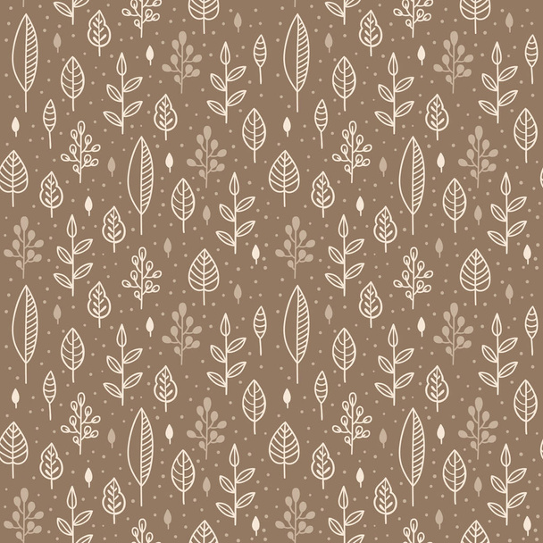 Forest leaves sweet seamless vector pattern. Botanic monochrome background in colors of brown and beige - Vector, Imagen