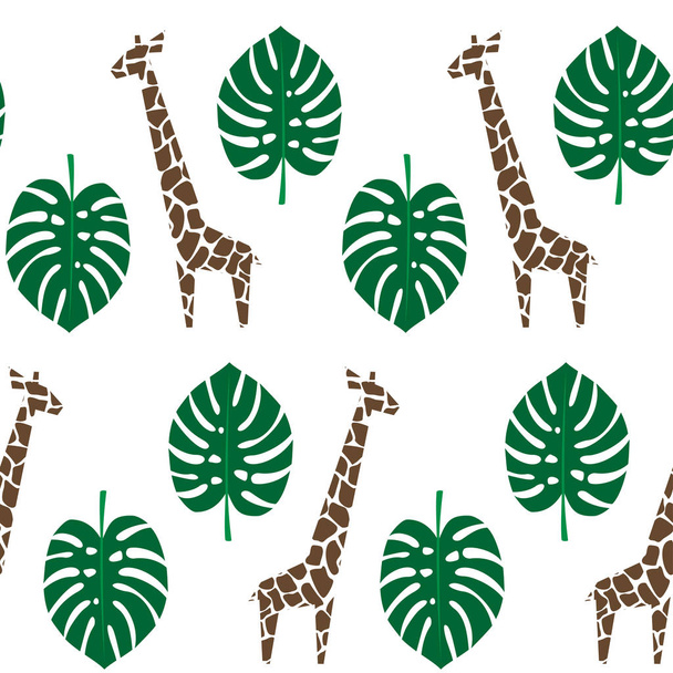 Жирафи і пальмове листя безшовний візерунок на білому тлі
. - Вектор, зображення