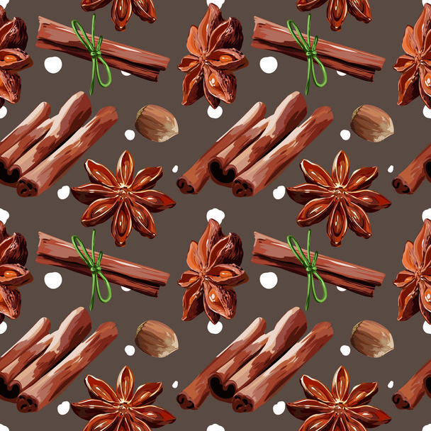 Seamless Vector Anise And Cinnamon Pattern - Vector, Image