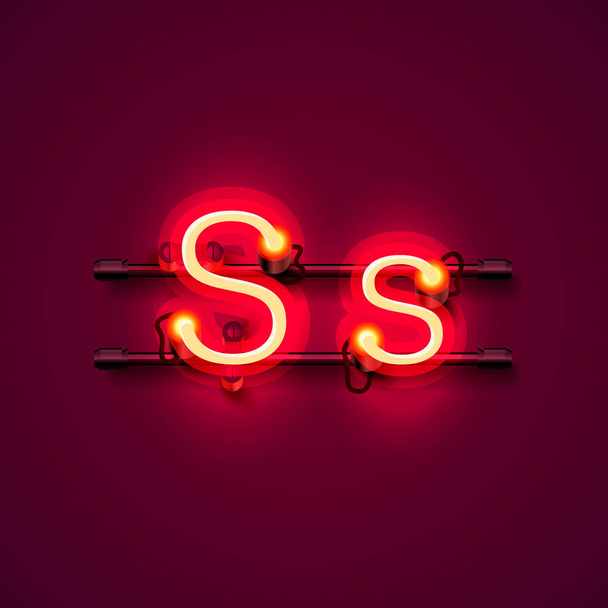 Neon font letter s, art design singboard. - Вектор,изображение