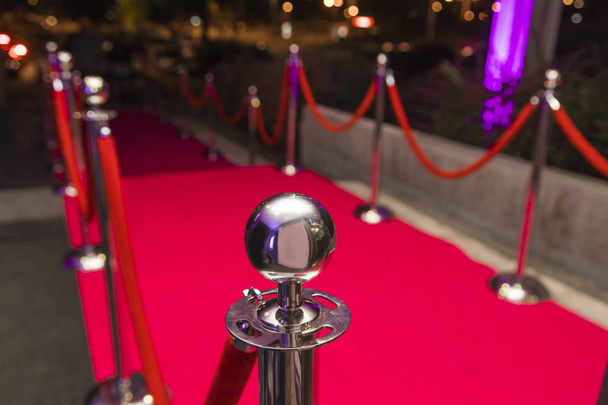 Long red carpet between rope barriers - Photo, Image
