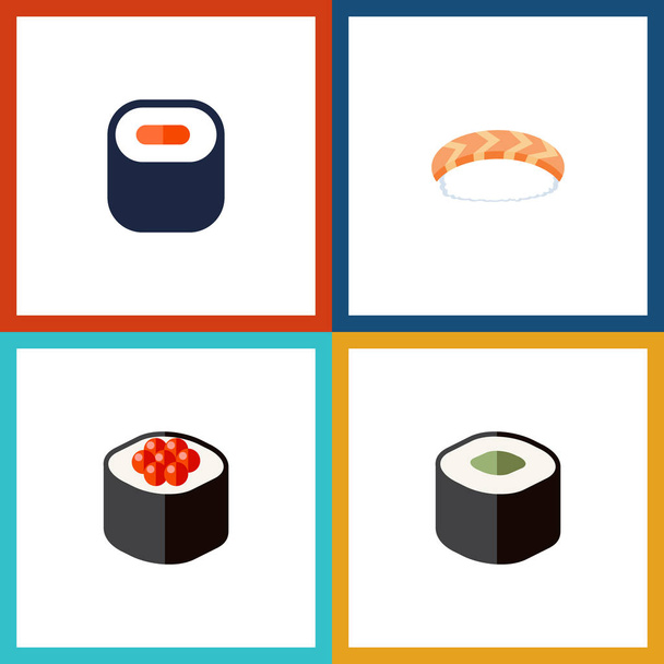 Flat Icon Sashimi Set Of Maki, Salmon Rolls, Japanese Food And Other Vector Objects. Also Includes Maki, Seafood, Rolls Elements. - Vektor, kép