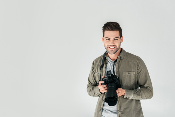 Erkek fotoğrafçı ile dijital fotoğraf makinesi - Fotoğraf, Görsel