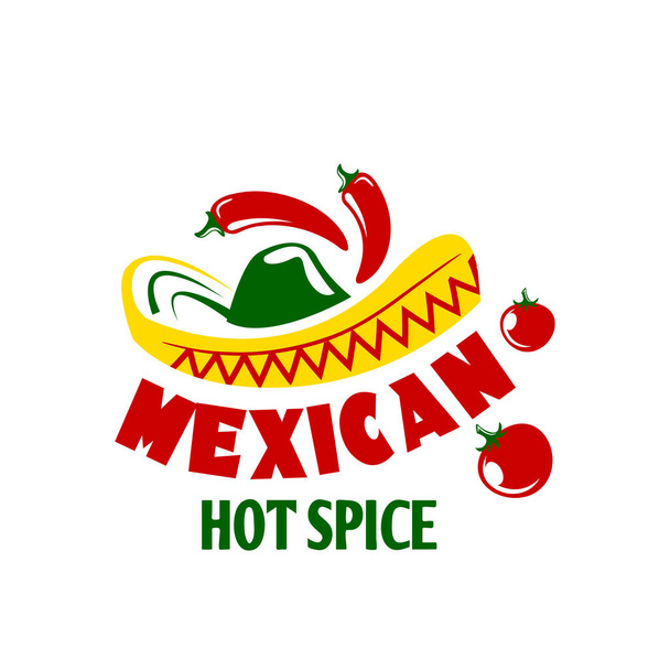 Icono de comida mexicana con sombrero, pimienta picante
 - Vector, imagen