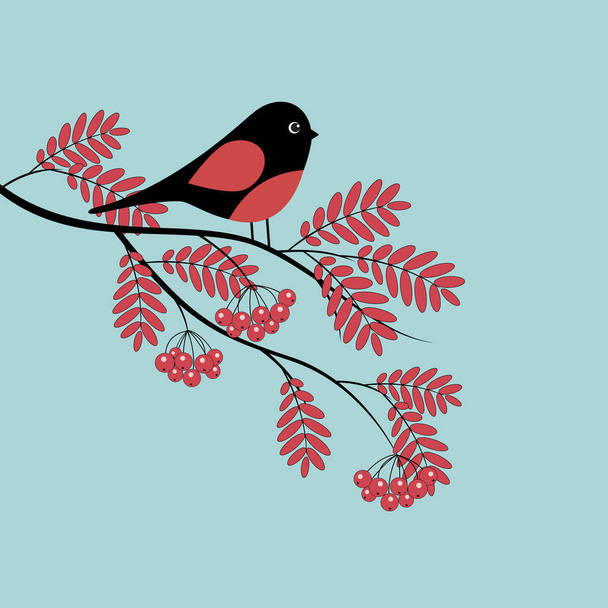 Bird on rowan. - Vector, Image